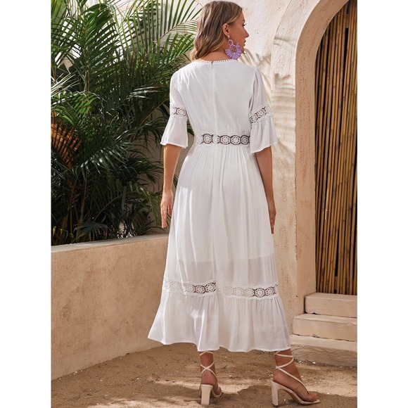 Maternity Lace Insert Ruffle Hem Dress - Picture 2 of 11